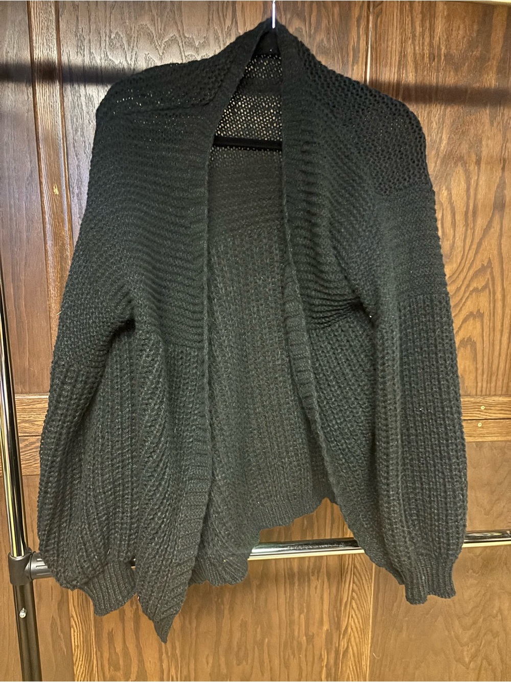 Black Open-Front Chunky Knit Women’s Cardigan Sweater